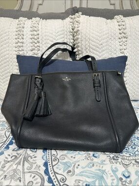 kate spade Black Pebbled Leather Tote with Tassel